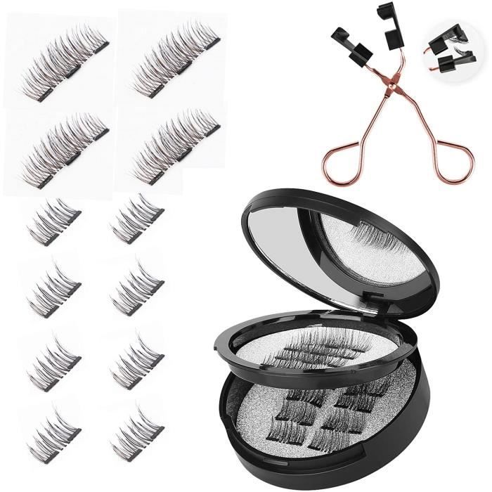 Faux cils magnétiques 3D Faux cils magnétiques Full Eye Faux cils réutilisables pour un look naturel + Pince à cils professionnelle