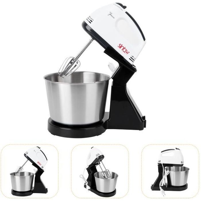 Robot Pâtissier 100W, Batteur Électrique avec Bol en Acier Inox 1,7L, Outil Mélangeur à 7 vitesses avec Fouet, Crochet