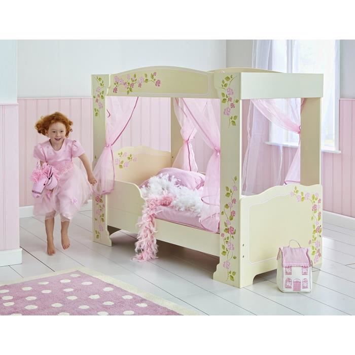 Lit Enfant Fille à Baldaquin en bois Rose et Blanc avec rideaux Rose 70 * 140 cm - Worlds Apart