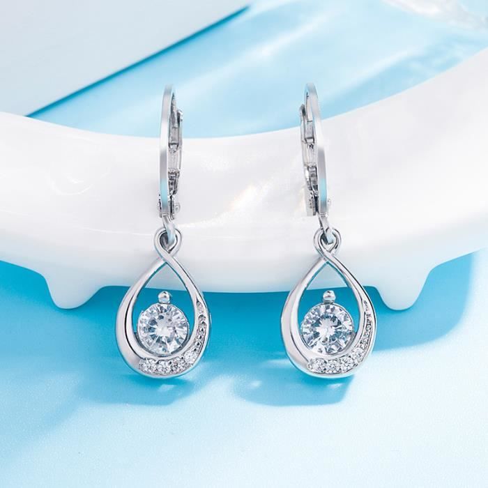 Boucle d'oreille Oxyde de Zirconium strass goutte d'eau Argenté créativité