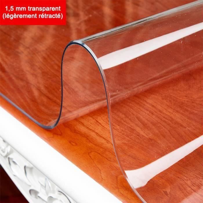 Nappe toile cirée ronde transparente protection de table 1.5 mm d’épaisseur 120 cm de diamètre