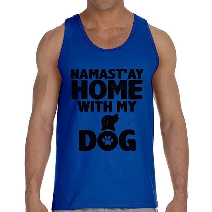 Men's Namast`ay Home with My Dog Fashion Tank Tops Meditation and Dog Lovers 422076