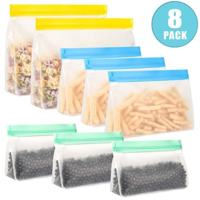 Papier Alimentaire,Sac de stockage de nourriture de Silicone sac de congélateur réutilisable Ziplock étanche boîte à - 8PC #C
