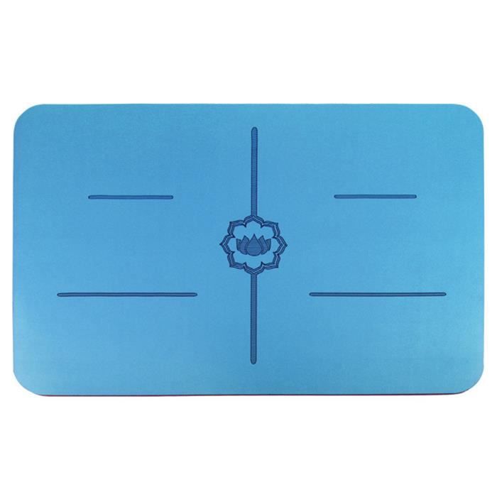 Mini tapis de yoga antidérapant portable avec lignes d'alignement 23.6x15.7in Bleu