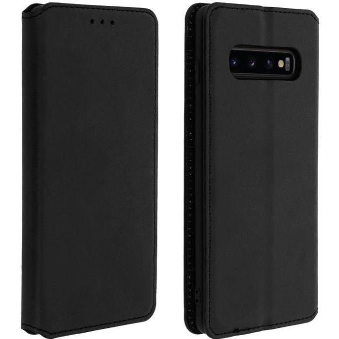 Housse Samsung Galaxy S10 Plus Étui Folio Porte-carte Fonction Stand Noir