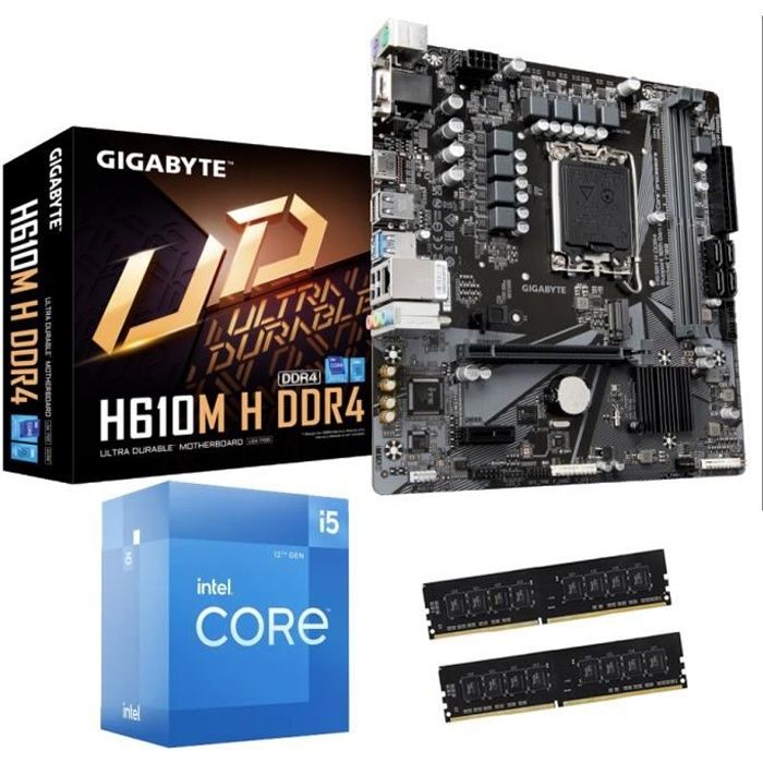 Kit Upgrade évolution PC 12ème Génération - Carte mère Gigabyte + Processeur Intel Core i5 + Barrette RAM 16 Gigas