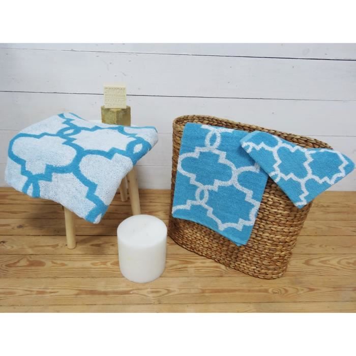 TODAY Parure de bain Mosaik 100% coton - 1 gant + 1 serviette + 1 drap de douche baltik