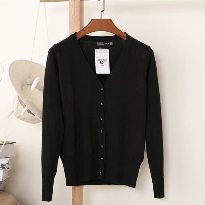 Gilet Femme Classic Button Cardigan A Col En V Manche Longue Tricot Chandail Casual Tops Basique Extensible