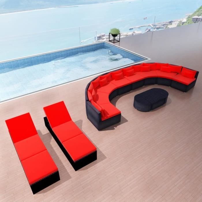 Mobilier de jardin avec chaises longues Rouge Résine tressée Salon de jardin Jeu de canapé Ensembles de meubles d'exterieur