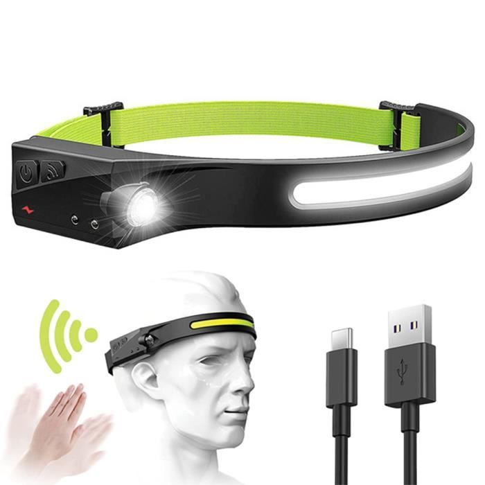 LED Lampe Frontale USB Rechargeables, IPX4 Etanches 350 Lumen, COB XPE Torche Frontale, 5 Modèles pour Running, Camping, etc