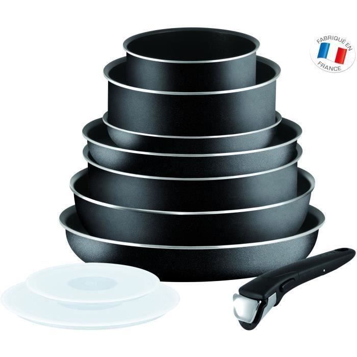 SHOT CASE - TEFAL INGENIO ESSENTIAL Batterie de cuisine 10 pieces L2008802 16-20-24-26-28cm - Tous feux sauf induction - Noir