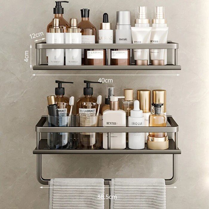 AJW-Étagère de Salle de Bain sans Perçage avec Porte-Serviettes et AJW-Étagère de Salle de Bain sans Perçage avec Porte-Serviettes et