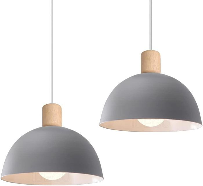 IDEGU Lot de 2 Lustre Suspension Rétro Suspension Luminaire Moderne Style Demi-Cercle Plafonnier E27 en Bois Métal Vert Ø 20CM