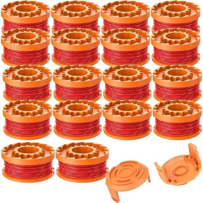 20 Bobines Fil 1.65mm Pour Débroussailleuse WA0010 - Capuchons De Rechange Inclus - Nylon Durable Coupe Rapide