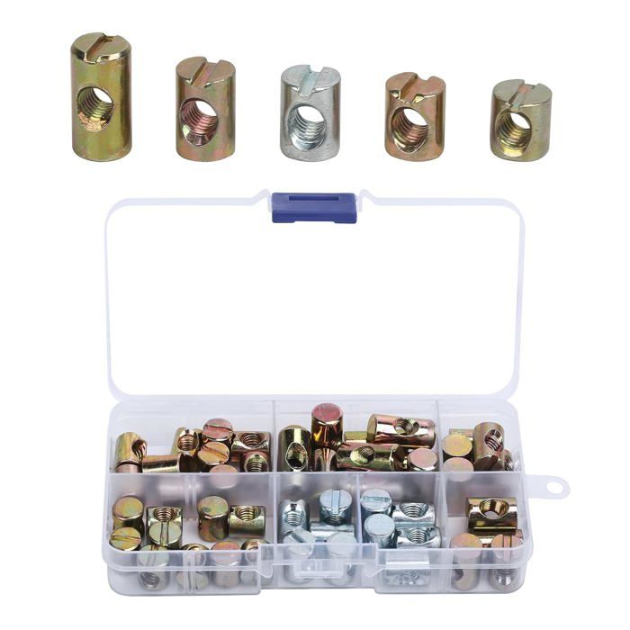 50pcs Écrou en acier au carbone cylindrique M6 11/14/13/15/20mm pour assemblage de meubles en bois