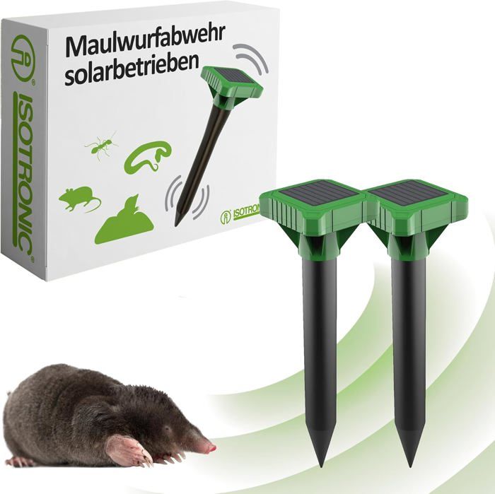 2 Pack Répulsifs Solaires Anti-Taupes - Ultrasons - Protection Jardin 7000 Pi² - Solaire Et Etanche