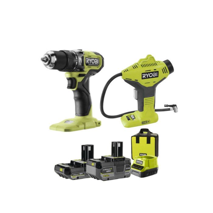 Perceuse visseuse à percussion RYOBI 18V One+ Brushless Batteries 2 0 et 4 0Ah Chargeur Compresseur OFFERT - vue 8