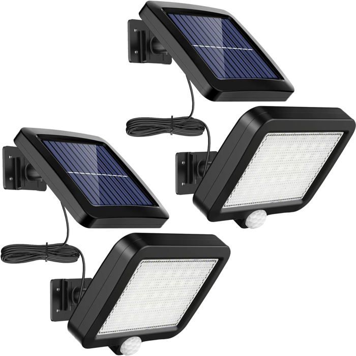 Lot de 2 lampes solaires dextérieur 56 LED étanchéité IP65 angle déclairage 120° avec câble de 16 5 m [Classe énergétique A++]