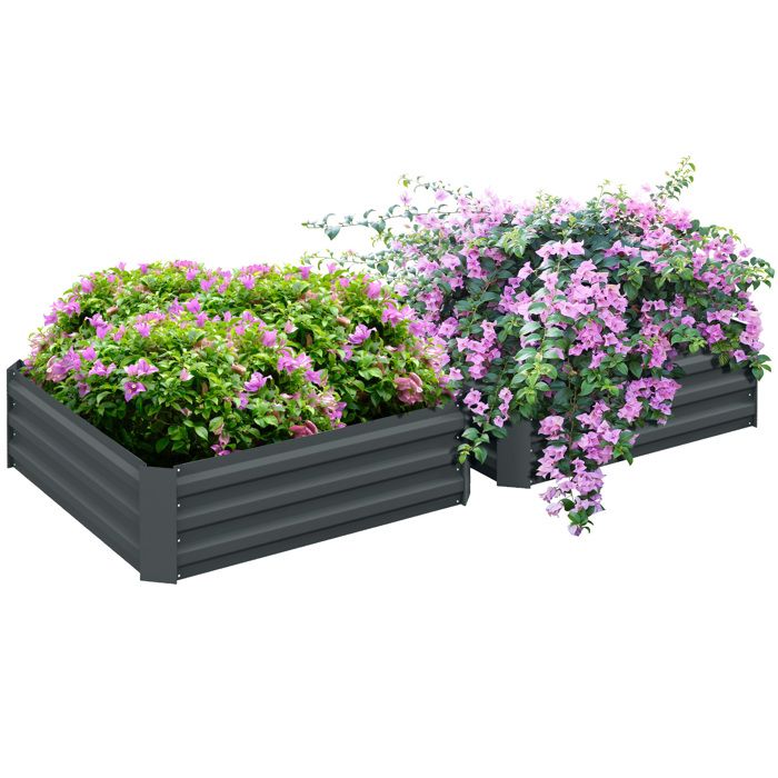 Lot de 2 carré potager de jardin - Outsunny - tôle dacier ondulée - 100 x 100 x 30 cm - gris foncé