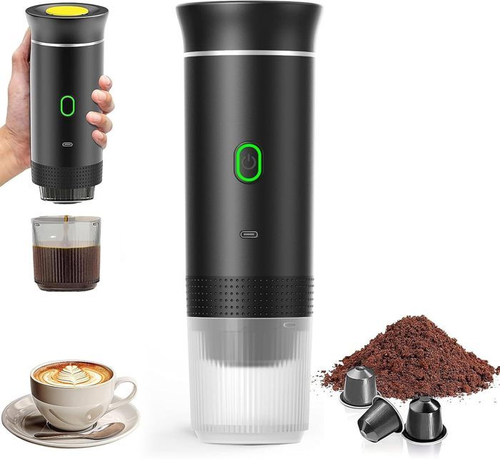 Machine à Café Portable 3 En 1 - Compatible Capsules Et Café Moulu - USB/12V Pour Voiture Et Camping - Vert