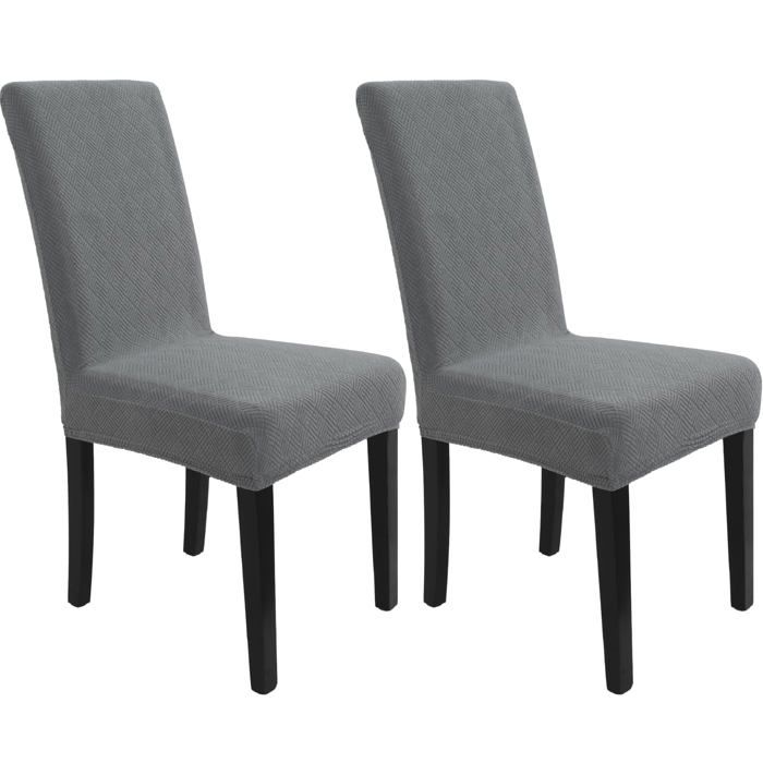 Ystyle Housse de Chaise Extensible 2 Pièces, Couverture Protecteur de Chaise Salle a Manger Universel Lavable Amovible Durable, Moderne Couverture pour Hotel Restaurant et Mariage, Gris Foncé