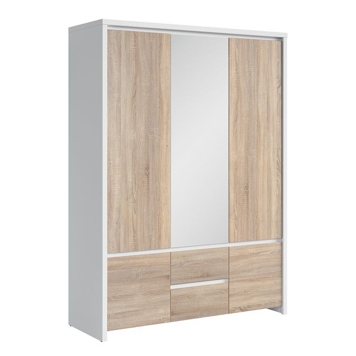 Armoire 3 portes Petits-meubles - Soren - 153 5 x 55 5 x 211cm - Bois et Blanc Armoire 3 portes Petits-meubles - Soren - 153 5 x 55 5 x 211cm - Bois et Blanc