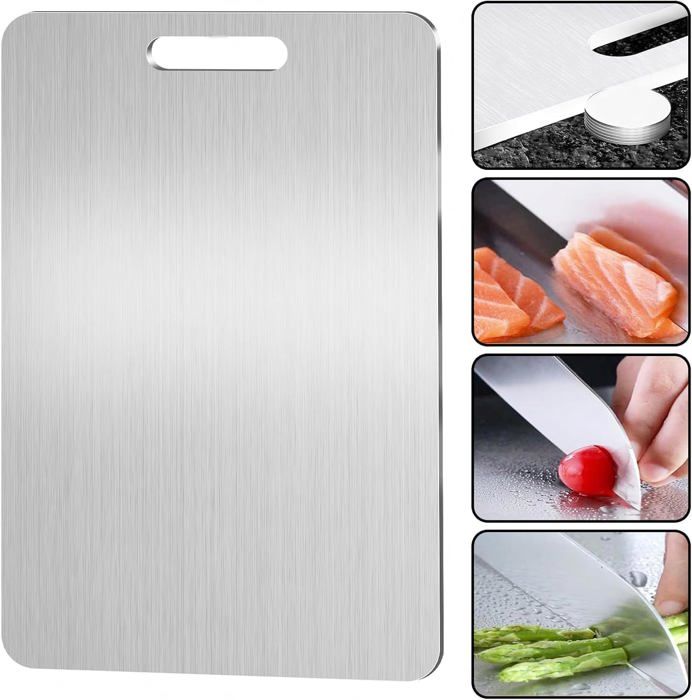 Planche à Découper En Acier Inoxydable 304 40x60cm - Titane - Alimentaire, Antidérapante Et Réversible - Légumes, Viande, Pâte