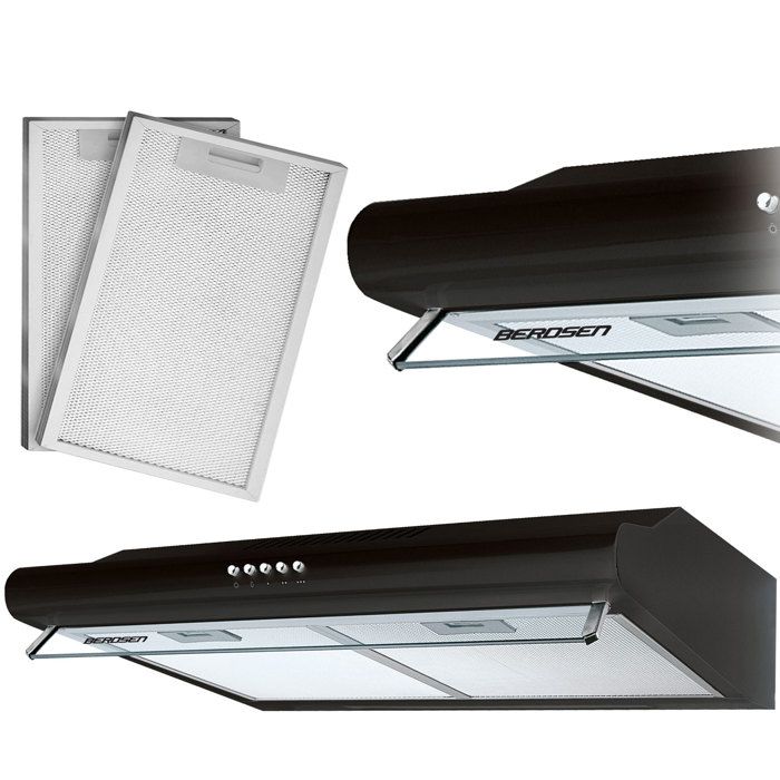 Hotte sous-meuble - BERDSEN - 60 cm - Noir - LED 1x2 W - Filtre 5 couches - 3 vitesses - 205 m³/h - 61 dB