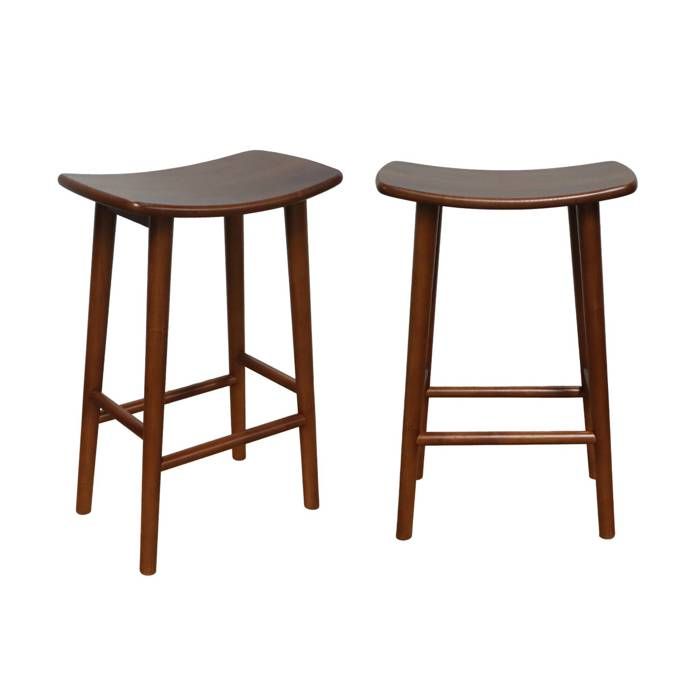 Lot de 2 tabourets de bar vintage bois dhévéa teinte noyer - 46 x 31 x 68 cm - Louna