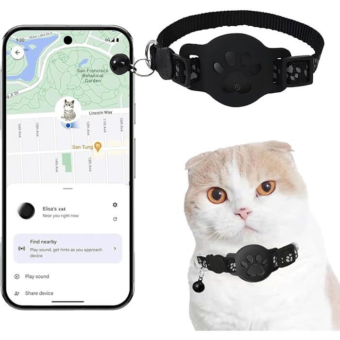 Collier GPS Pour Chat Sans Abonnement – Compatible Google Find My (Android), étanche IP67 | Tracker Sans Carte SIM
