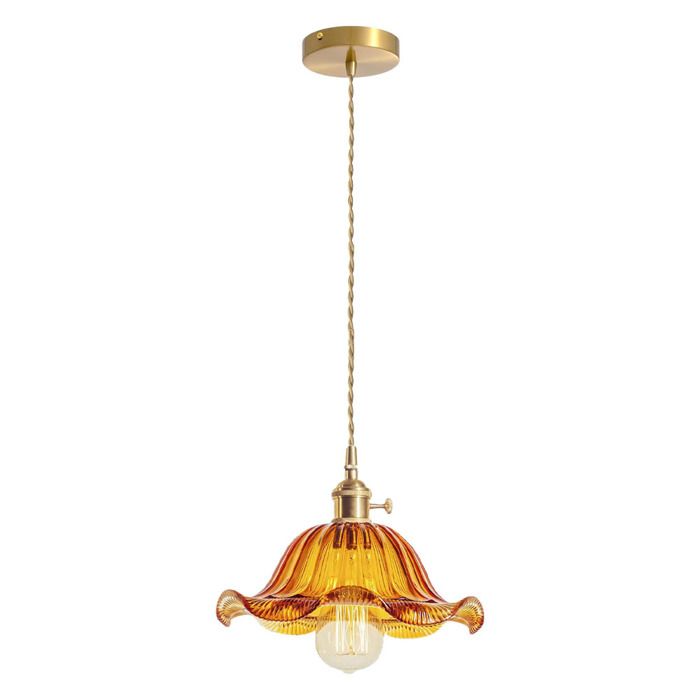 iDEGU Lustre Suspension IndustrielLampe de Plafond Vintage Abat-jour en Verre Design Fleur E27 Luminaire Suspension Style Retro
