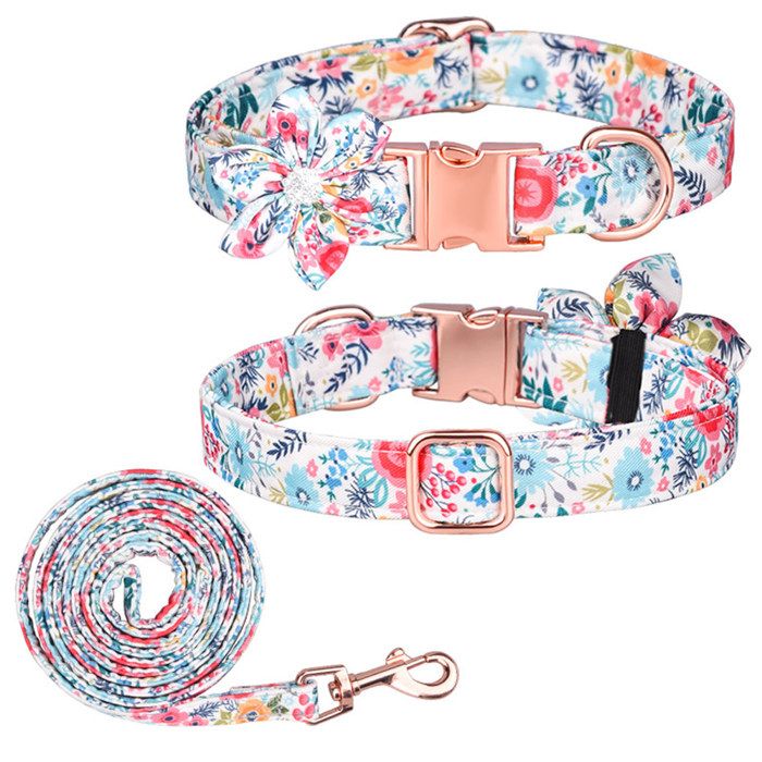 Comparer les prix de Collier et laisse pour chien réglables avec boucle en or solide et joli nœud papillon et bordure florale