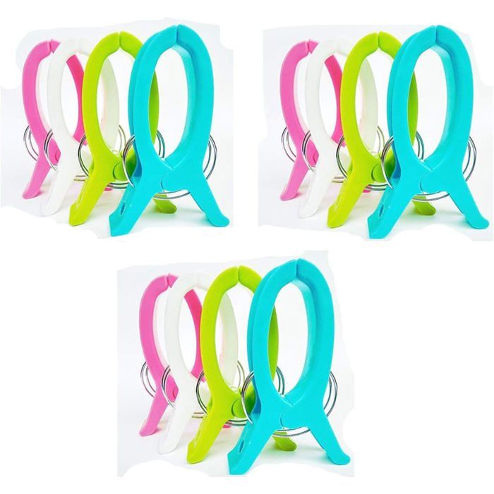 12 pinces à serviette de plage coupe-vent jumbo pour vêtements et draps