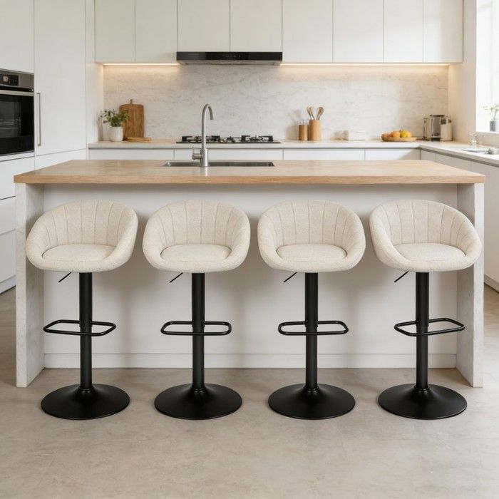 Tabourets de Bar Moderne VIVOLILVLot de 4VeloursChaise Bar Réglable en HauteurChaise Haute Cuisine Avec Repose PiedsBeige