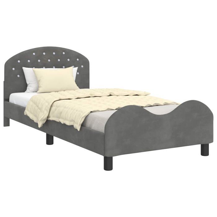 Cadre de lit moderne - vidaXL - Gris foncé - Velours - 90x190 cm - Bois dingénierie - Design bas - Poches de rangement