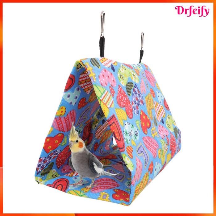 Tente suspendue pour oiseaux - AKOZON - Triangulaire - Toile multicolore - 25x15x18 cm - Avec crochets