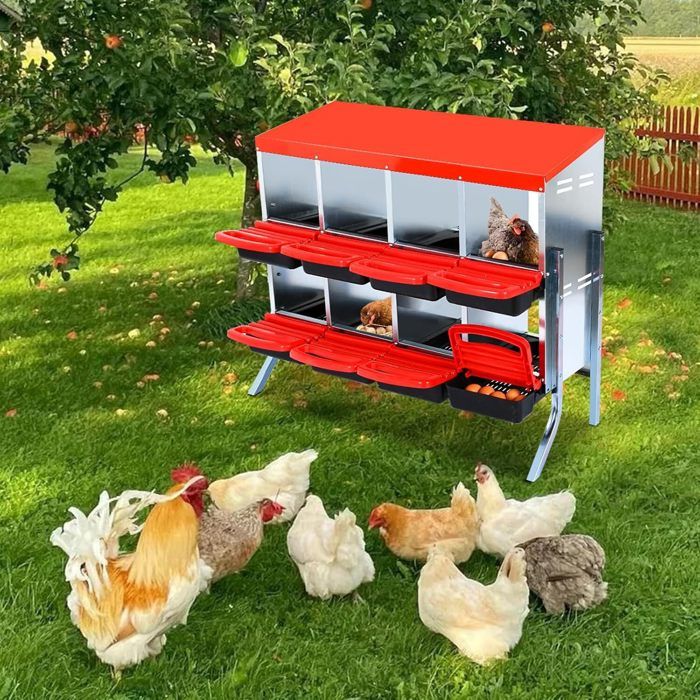 Comparer les prix de Pondoir pour Poules Nichoirs sur piedBoîte à Nid à 8 Compartimentsmétallique mural pour poules107X52X95CMROUGE