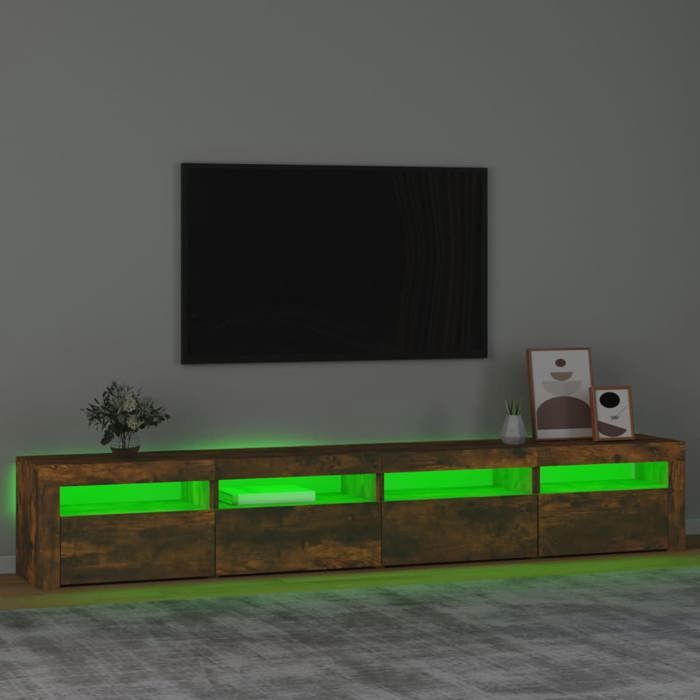 (Vente chaude)Meuble TV - lumières LED RVB（1 PC）- SHELD - Capacité 80 kg - commode hifi/ARMOIRE Télévision Chêne fumé 240x35x40cm M