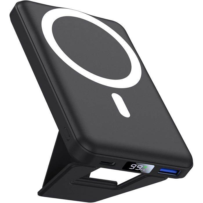 Batterie externe AOGUERBE 10000mAh MagSafe PD 225W Magnétique sans fil avec support pliable