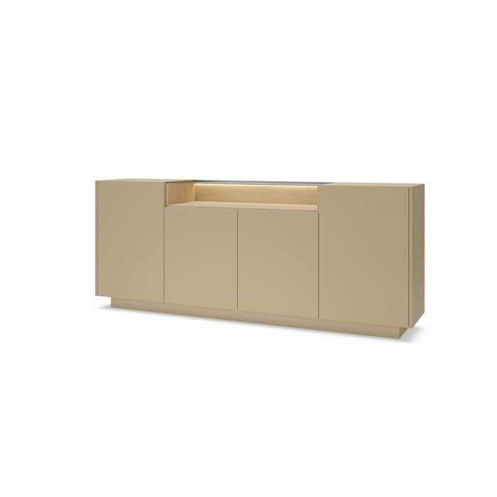 Commode - Cacao & Chêne Cremona - 4 portes - 9 étagères - Éclairage LED intégré