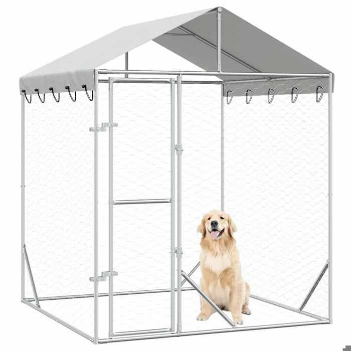 Meuble Déco - Niche/enclos pour chiens - CHICArgent Chenil dextérieur pour chiens - avec toit argenté 2x2x25 m luf3113407