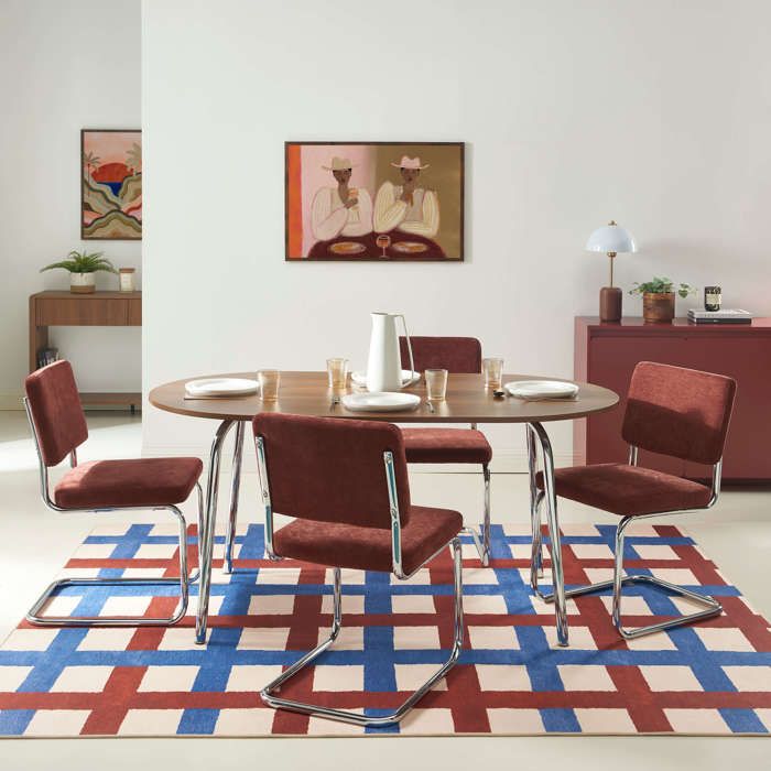 Ensemble repas table VASSI effet noyer et 4 chaises JACK bordeaux - Bois foncé