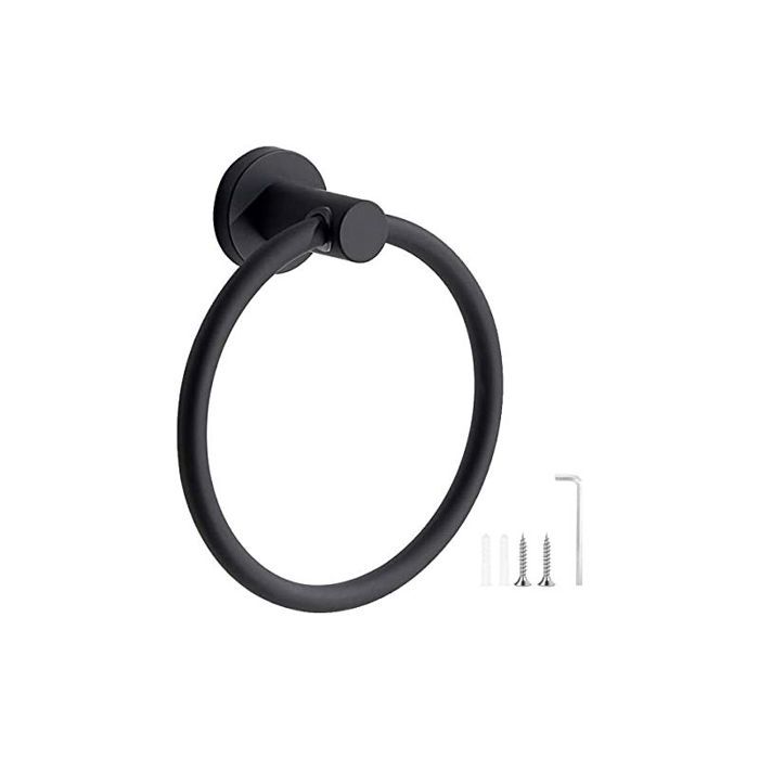 Porte-Serviettes Anneau Porte Serviettes Mural Givré Noir en Acier Inoxydable 304 Porte Serviette Rond pour Salle de Bain Cuisi