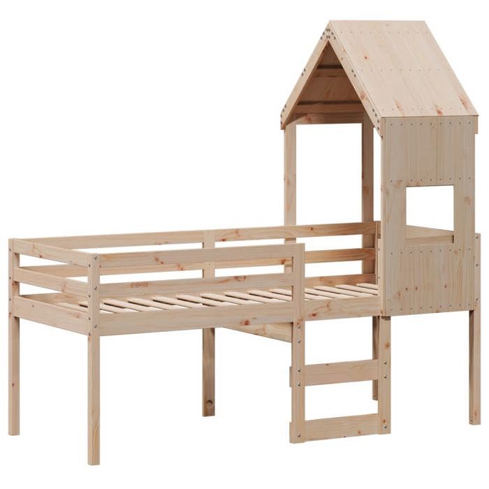 Lit haut - vidaXL - 90x190 cm - bois de pin massif - Sans matelas - Lit simple - Échelle incluse - Sommier à lattes inclus 60949