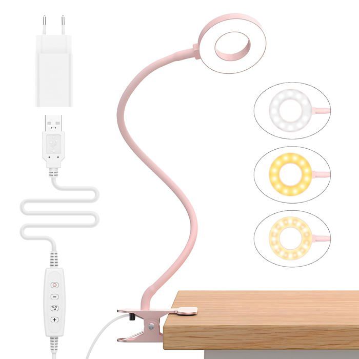 Lampe Bureau à Pince LED 10W USB 3 Modes 10 Niveaux Luminosité Flexible 360° - 40CM Lampe Lecture Clipsable Maison Bureau