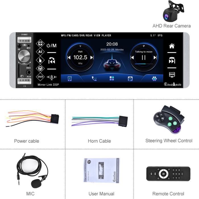 Autoradio 2 Din 7" Avec CarPlay & Android Auto Sans Fil – Caméra Recul, EQ, FM, Commande Volant – USB Type-C