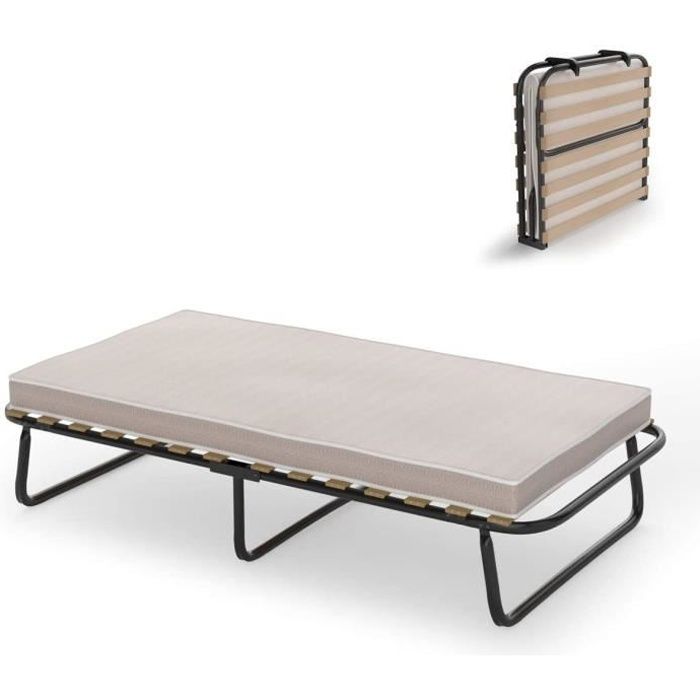 costway lit pliant 14 lattes 80x190 cm matelas mousse a memoire lit d appoint invite confortable cadre en acier robuste cdiscount maison