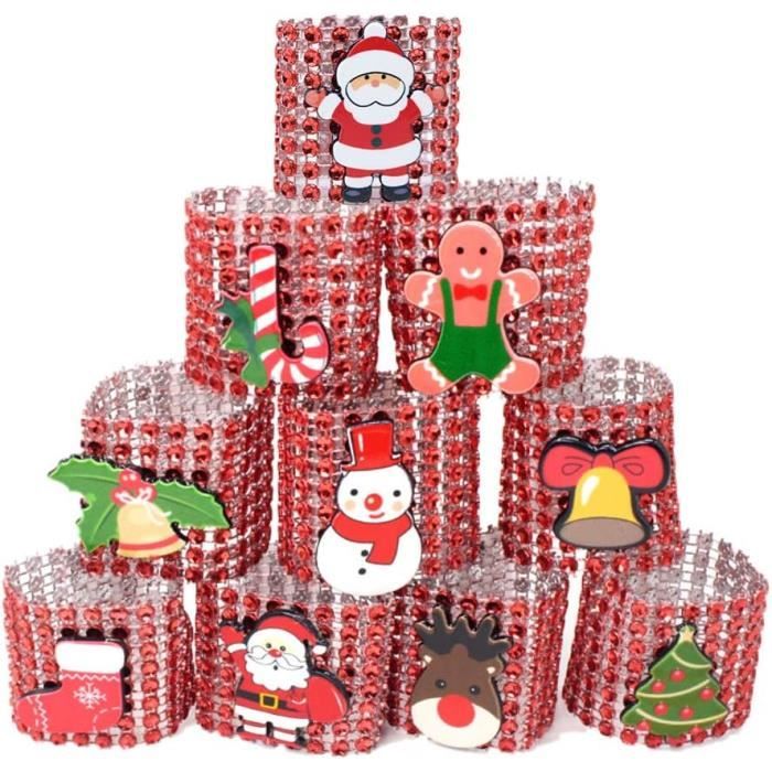 10Pcs Ronds De Serviette De Noël En Vrac Porte Serviettes En