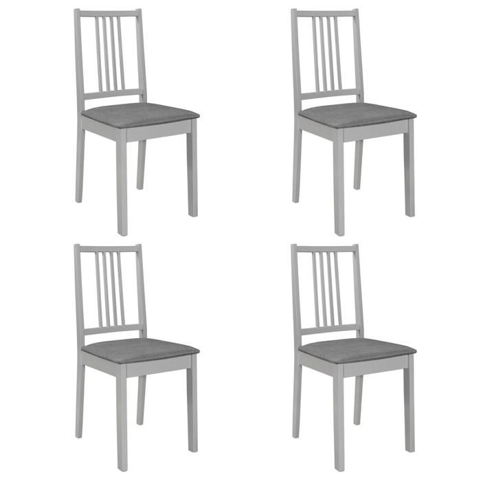 Lot de 4 chaises de salle a manger cuisinea dîner avec coussins gris bois solide CDS022102