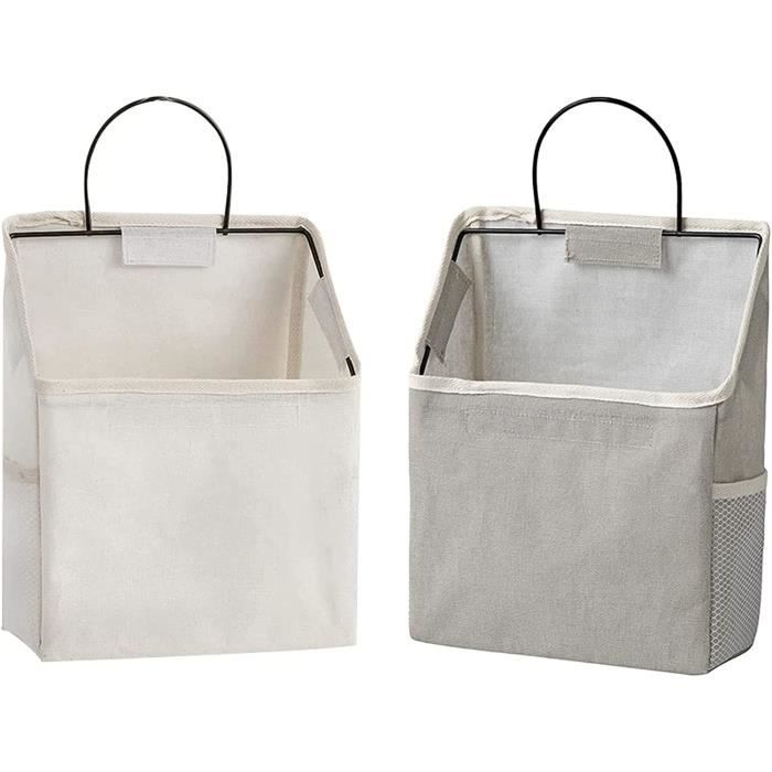 Lot De 2 Sacs De Rangement Suspendus En Coton/lin - Avec 4 Crochets, Pliables - Pour Porte, Placard, Salle De Bain, Bureau
